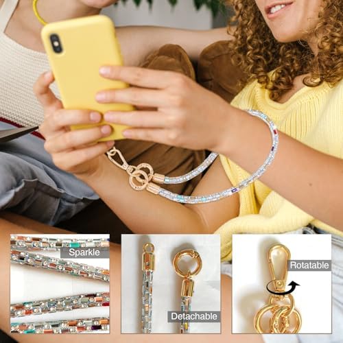 Crystal Phone Strap Crossbody Rhinestone Anti Theft Layered Strap Crossbody Gold Metal Buckles Cell Phone Neck for Women (Colour) - Image 2
