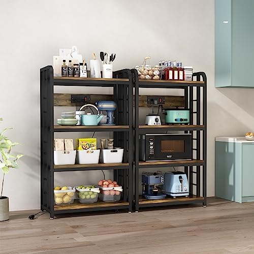 SIREDEEP Bakers Rack with Power Outlet ，4-Tier Kitchen Baker's Rack,Microwave Stand with Storage Suitable for Kitchen, Living Room, Dinning Room，Coffee Bar(Rustic Brown) - Image 4
