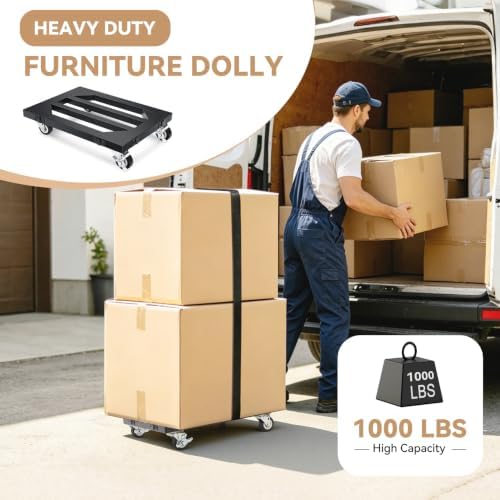 Heavy Duty Furniture Dolly 4 Wheels, 12'' X 16'' Thickened Carbon Steel Moving Dolly with Brake, 1000 LBS Capacity Furniture Movers Dollies for Sofa, Appliances, Cabinet, Equipment(1 Pack) - Image 6
