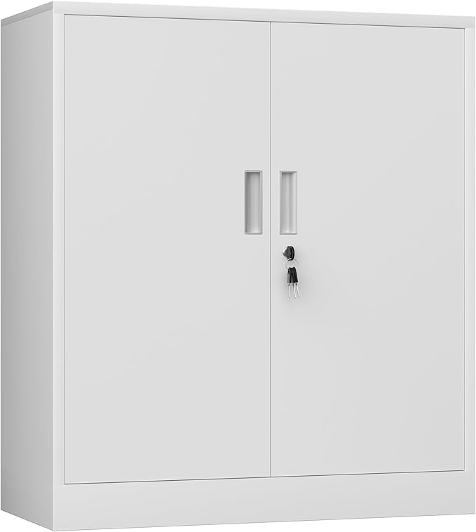Metal Storage Cabinet with Locking Doors and 2 Adjustable Shelves, Small by JINKERFURNITURE