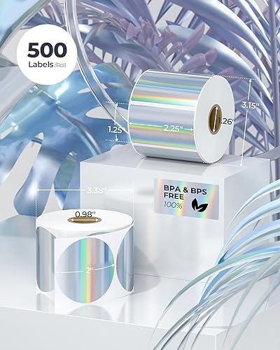 MUNBYN 2.25x1.25 Holographic Thermal Labels, 400 Sheets/1 Roll, Silver - Image 3
