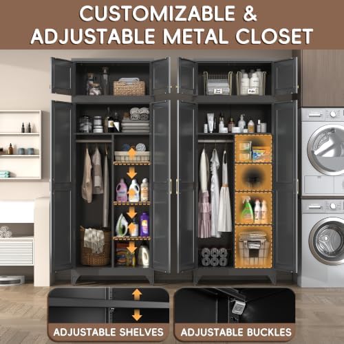 SteeLoong Armoire Wardrobe Closet,86" H Wardrobe Cabinet with Hanging Rod - Image 5