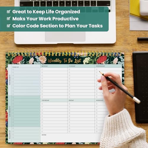 Weekly To Do List Notepad with 52 Undated Sheets（8.5"×11"）- Undated Weekly Planner Notepad for Office Desk Accessories and Supplies - Sage Blossom - Image 7