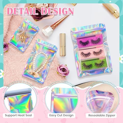 FUNFERY 5.5x7.9 inch Round Corner Clear Window Smell Proof Holographic Bags - Image 4