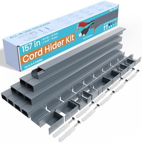 Grey Cable Cover Cord Hider - 157in Wire Hider on Wall Mounted, Grey Cord Cover Kit for Wall Mounted TV, Hide Wires Along Wall, Decorative Cable Raceway, Electrical Cable Concealer, Gray Cable Channel by EVZA