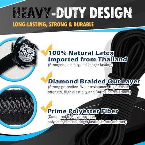 PerkHomy Bungee Shock Cord Rope Marine Grade Heavy Duty Polyester Bungie Elastic Stretch String for Kayak Strap Tarp Tie Down Canopy Boating Camping Tent Crafting Patio （Orange-3/16 x 25'） - Image 2