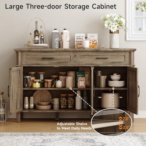 ONBRILL 55 Inch Buffet Cabinet with Storage, Washed Grey - Image 5