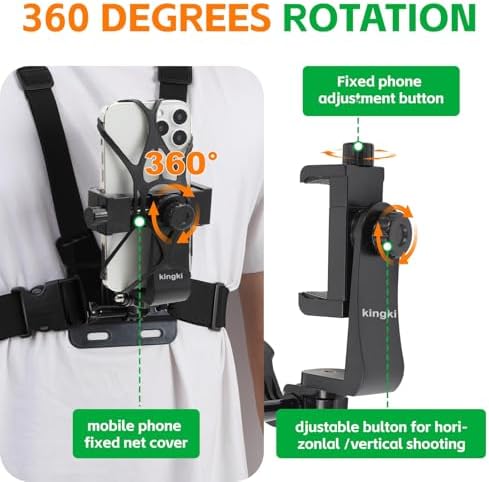 KINGKI Mobile Phone Chest Strap Harness Mount Head Strap Holder Kit for POV/VLOG,Cell Phone Clip Compatible with iPhone,Samsung,GoPro Hero 12, 11,10, 9, 8, AKASO,DJI Osmo,and Action Cameras… - Image 4