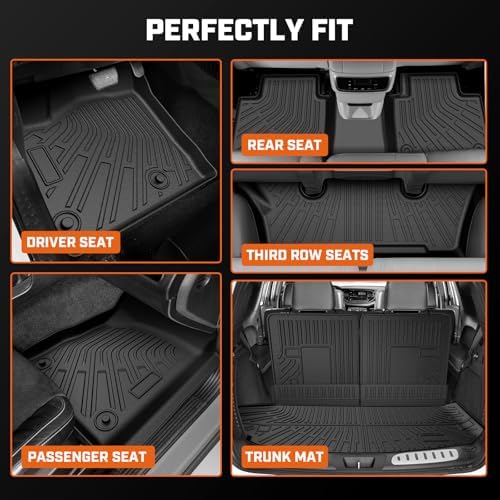 Mixsuper Floor Mat & Cargo Liner for Dodge Durango 6-Seater 2016-2026,All Weather TPE Floor mat with Backrest and Door Sill Guards Durango Accessories,Anti-Slip Floor Liners Set, Black - Image 5