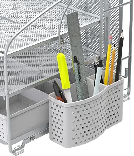 Simple Houseware 3-Tier Desk Organizer with Sliding Drawer, Silver - Image 5