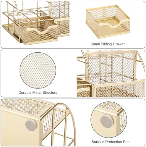 Exerz Desk Organizer Metal Mesh 7 Compartments Office Tidy Caddy Gold - Image 4