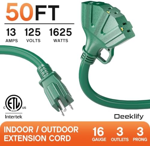 50FT 16 Gauge Green Outdoor Extension Cord with Multiple Outlets - Image 2