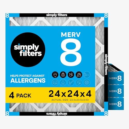 Simply 24x24x4 Air Filter, MERV 8, 4 Pack, Furnace Air Filter for HVAC (Actual Size: 23.5"x23.5"x3.63") DUST, Pet & Allergy Control by SimplyFilters