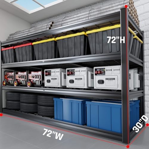 72" W Storage Shelves Heavy Duty Garage Shelving 30" D Metal Shelving Unit, 4 Tier Adjustable Shelves, 3800LBS Steel Industrial Shelving for Basement Warehouse Commercial, 2 Pack - Image 2