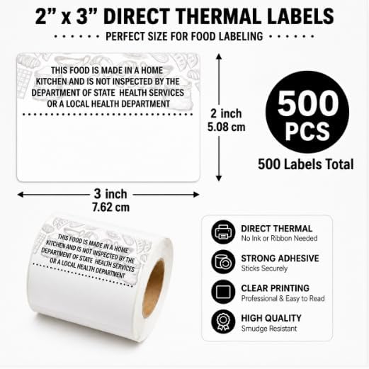 2 x 3 Inch Cottage Food Law Thermal Sticker Labels 500 Pcs Food Labels - Image 2
