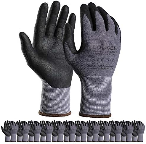 LOCCEF Safety Work Gloves MicroFoam Nitrile Coated-12 Pairs,Seamless Knit Nylon Gloves,Home Improvement,Micro-Foam Gloves by LOCCEF