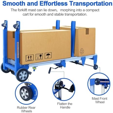 70" Material Lift Winch Stacker, Hand Winch Lift Truck with Fixed-Leg, Manual Material Lifter Pallet Stacker for Contractor, Workshop, Industrial, 500lbs - Image 6