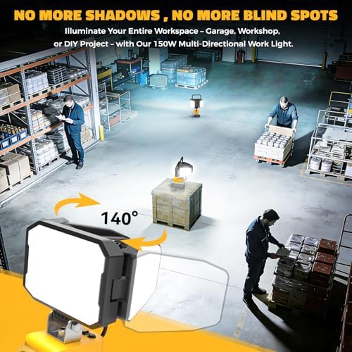 2PCS LED Work Light Compatible with 20V Battery, 150W 15000LM Flood Light, 6500K Daylight 3-Head Adjustable, USB Type-C&2 Brightness Modes Portable Flashlight Job Site Light (Tool Only) - Image 5