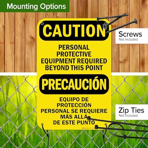Caution Personal Protective Equipment Required Beyond This Point Bilingual Osha Sign, 12x18 Inches, 55 mil thick HDPS (high density polystyrene), Made in USA by My Sign Center - Image 5