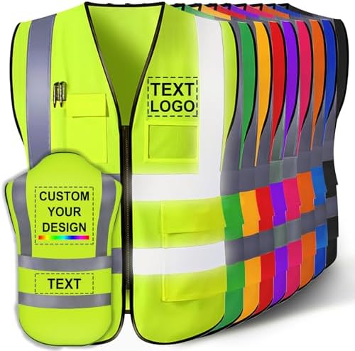 Custom Safety Vest for Men with Logo Customizable High Visibility Reflective Safety Vest with Pockets Adult Unisex by SIMIEEK
