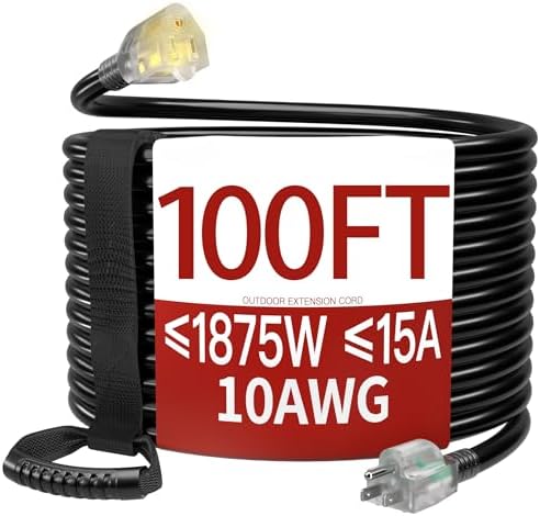 Skrizcable100 FT 10 Gauge Extension Cord Outdoor, Black Power Cord by Skrizcable
