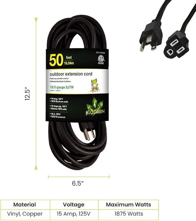 Go Green Power Inc. 12/3 SJTW Outdoor Extension Cord, 50 ft - Image 2