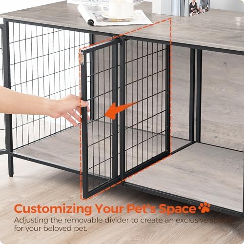 MAHANCRIS Dog Crate Furniture for 2 Dogs, 43.3" Dog Kennel with Removable Divider, Heavy Sturdy Dog Furniture Style Double Cage for Small Medium Dog, Indoor Pet House End Table, Greige DCHG1201 - Image 6