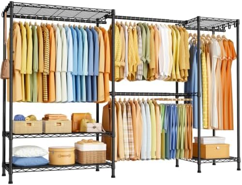 ULIFHOME E17 Heavy-Duty Clothes Rack with 2 Expandable Hanging Rods, Black by UlifHome