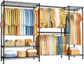 ULIFHOME E17 Heavy-Duty Clothes Rack with 2 Expandable Hanging Rods, Black by UlifHome