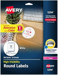 Avery® Round Printable Labels, 2.5" Diameter, Matte White, Sure Feed® Technology, Laser & Inkjet Compatible, 300 Blank Labels Total, Great for Branding, Packages, School Supplies, and More (5294) by Avery