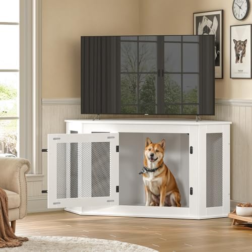 MAHANCRIS Corner Dog Crate Furniture, Wooden Dog Kennel End Table, Decorative Pet Crate Indoor Use, Furniture Style Dog House for Small Medium Dog, Dog Cage TV Stand, White and Black DCWT0801 - Image 4