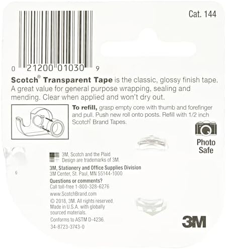 Scotch Transparent Tape, 0.5 in x 450 in (12.7 mm x 11.4 m), (Pack of 3) - Image 3