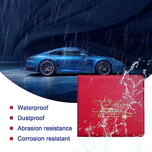 Ziciner Car Registration Insurance Holder, 2Pack Essential Auto PVC Card Document Glove Box Organizer with Velcro Closure, Universal Car Accessories for Men & Women (S-Gold/Red) - Image 4
