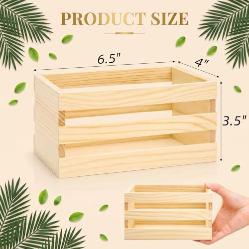 Goaste 6 Pack Small Wooden Crates, 6.5" x 4" x 3.5" Unfinished Rustic Wood Storage Boxes, Ventilated Mini Decorative DIY Craft Baskets for Farmhouse Kitchen Bath Office Display, Jewelry Toys Storage - Image 2