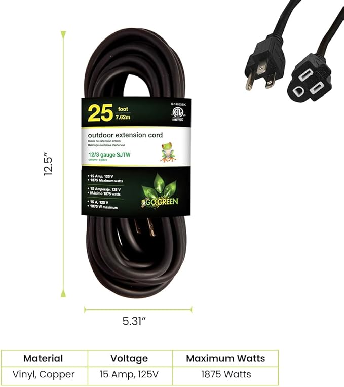 Go Green Power Inc. 12/3 SJTW Outdoor Extension Cord, 25 ft - Image 2