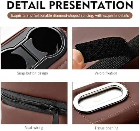 Car Armrest Box Mat, Multifunctional Soft Leather Center Console Height Enhancement Storage Armrest Decoration with Tissue Box, Cup Holder, Side Bags, Universal for Most Cars (Coffee) - Image 4