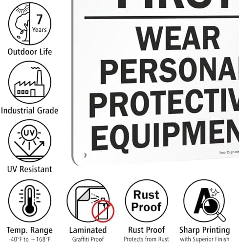 SmartSign 2-Pack 'Think Safety First Wear Personal Protective Equipment' Sign - 10" x 14", 40 mil Laminated Rustproof Aluminum, Fade-Resistant, Green, Black and White, Made in USA - Image 6