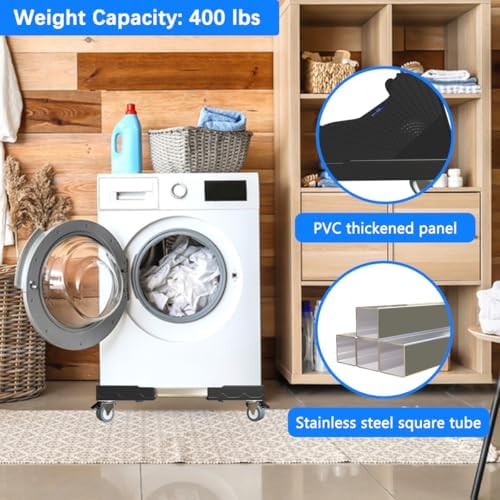 Appliance Dolly Cart with 4 Locking Wheels Mini Fridge Stand Adjustable 16"-26" Universal Mobile Roller for Portable Washer, Dryer, Refrigerator, Furniture, Black - Image 4