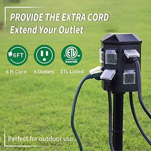 TiFFCOFiO Outdoor Power Strip Timer, Dusk to Dawn Light Sensor Countdown, 6 Feet Extension Cord Waterproof, 6 Grounded Outlets for Halloween and Christmas Decorations, ETL Listed (6 FT) - Image 3