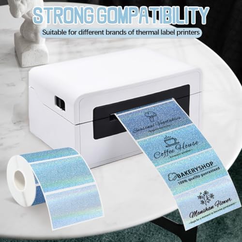 3"x2" Holographic Thermal Label,Self-Adhesive Rectangle Thermal Sticker for Logo Design,Price Tag,Thanks Card,Address,QR Code（Blue Gradient Dots） - Image 3