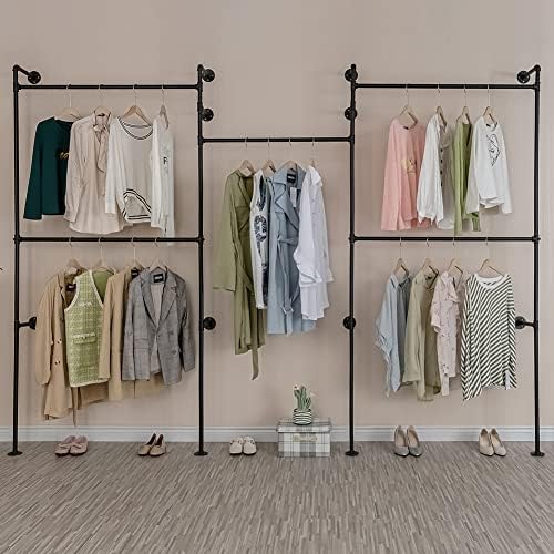 Industrial Pipe Clothes Rack, Heavy Duty Detachable Wall Mounted Black Iron Garment Bar, Clothing Store Display Stands Garment Rack Closet System (125.5 x 93.7inch) - Image 5