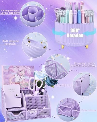 LXEVIHK Purple Desk Accessories 21-Piece Office Supplies Gift Set for Women - Image 2