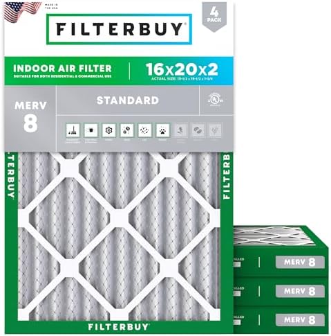 Filterbuy 16x20x2 Air Filter MERV 8 Dust & Allergy Defense (4-Pack) by Filterbuy