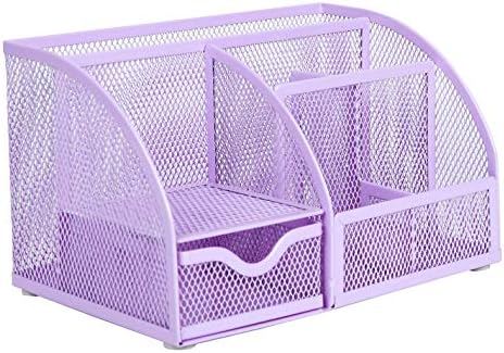 Annova Mesh Desk Organizer Office with 7 Compartments + Drawer/Desk Tidy Candy/Pen Holder/Multifunctional Organizer (Light Purple) - Image 4