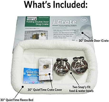 MidWest Homes for Pets Double Door iCrate Starter Kit, 30-inch Dog Crate Bundle for Medium Breeds, Includes Cage, Pet Bed, 2 Bowls and Privacy Cover - Image 2