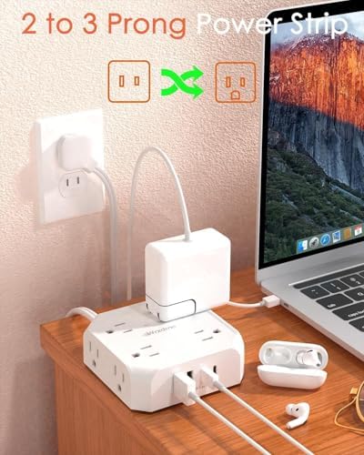 2 Prong Power Strip, WRXDMC 2 Prong to 3 Prong Outlet Adapter - Image 2