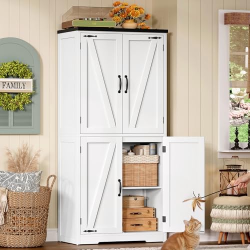 58.5" H Storage Cabinet, Farmhouse Kitchen Pantry Cabinet with 4 Doors - Image 5