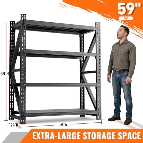 4000LBS 4 Tier Garage Storage Shelves, Heavy Duty Adjustable Storage Rack for Warehouse, Basement, Shop and Office, Commercial-Grade Steel Organizer, 59" W x 24" D x 69" H - Image 2