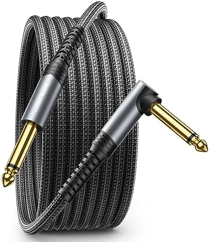 JSAUX Guitar Cable 3ft, Amp Cord for Electric Guitar/Mandolin/Bass, Pro Audio Instrument Cable with 1/4" Tips(TS Port) Right Angle to Straight-Gray by JSAUX