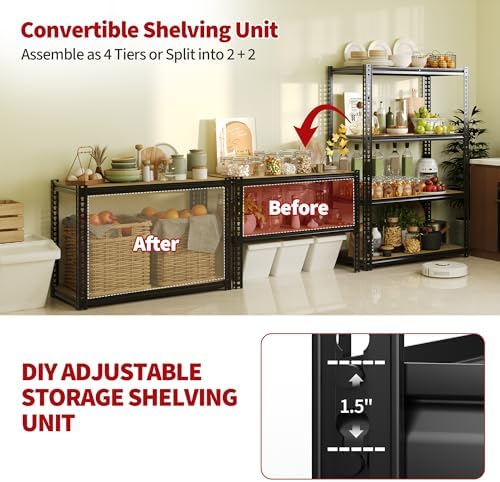 48" W Garage Storage Shelves, 4 Tier Adjustable Shelving Unit, 2560 Lbs Heavy Duty Garage Shelf Rack for Kitchen, Pantry, Basement, Bathroom & Laundry, 48" W x 24" D x 60" H, Black - Image 5
